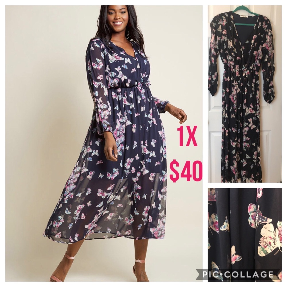ModCloth Glide Me Home Chiffon Maxi Dress 1X